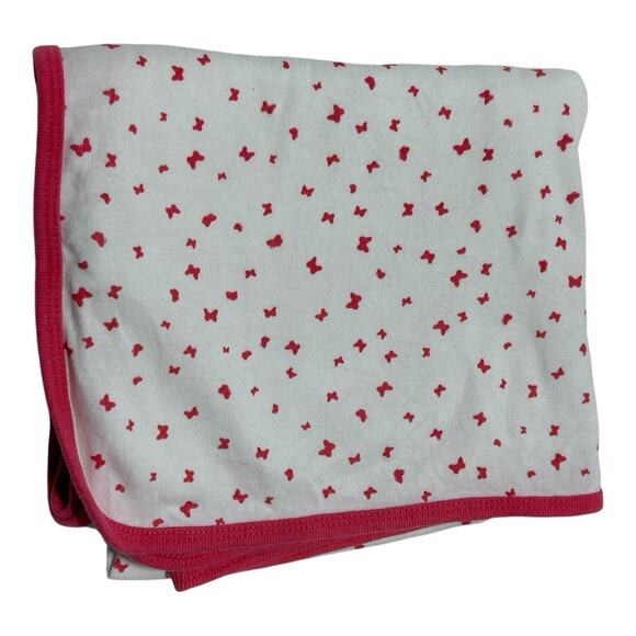 Carters Pink White Butterfly Jersey Baby Blanket Receiving Swaddle Cotton - Picture 1 of 6